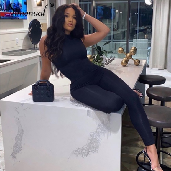 Sleeveless Black Jumpsuit Bodycon stretch minimalist basic - Picture 1 of 11